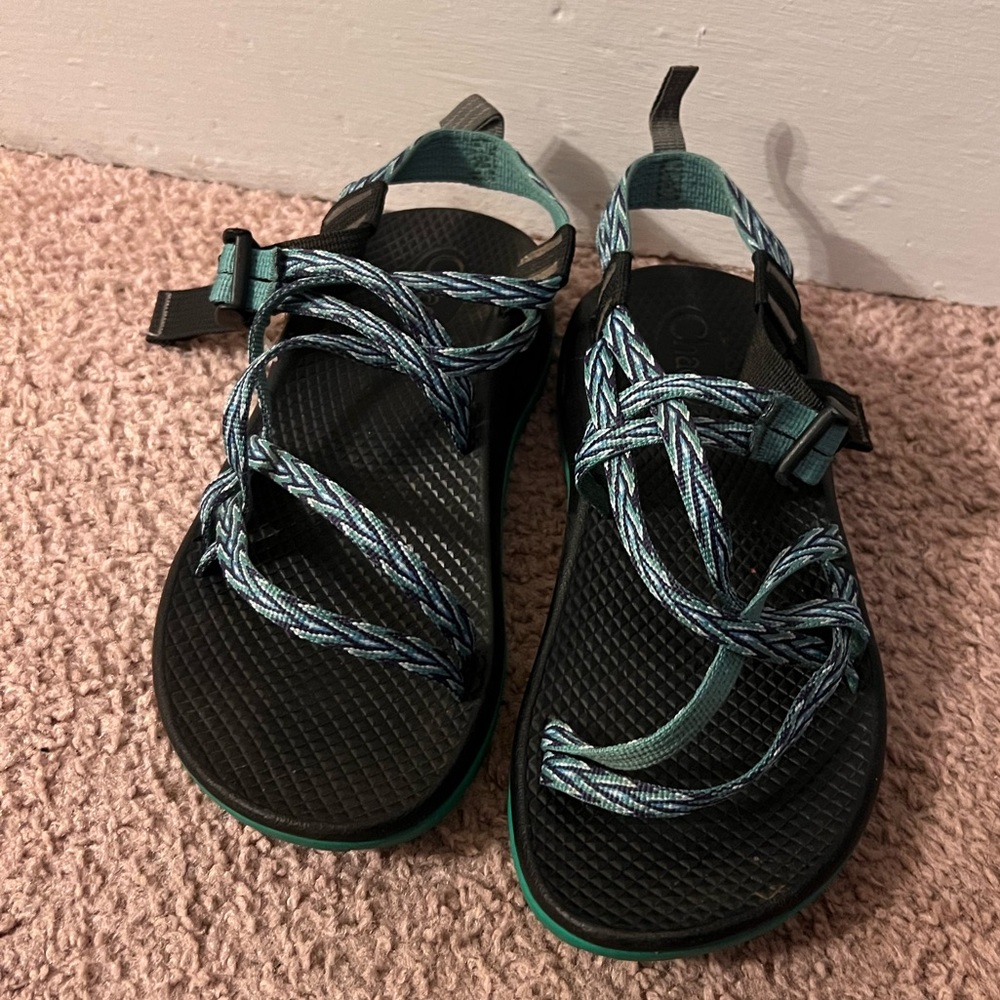 Chaco Black and Teal Braided Sandals